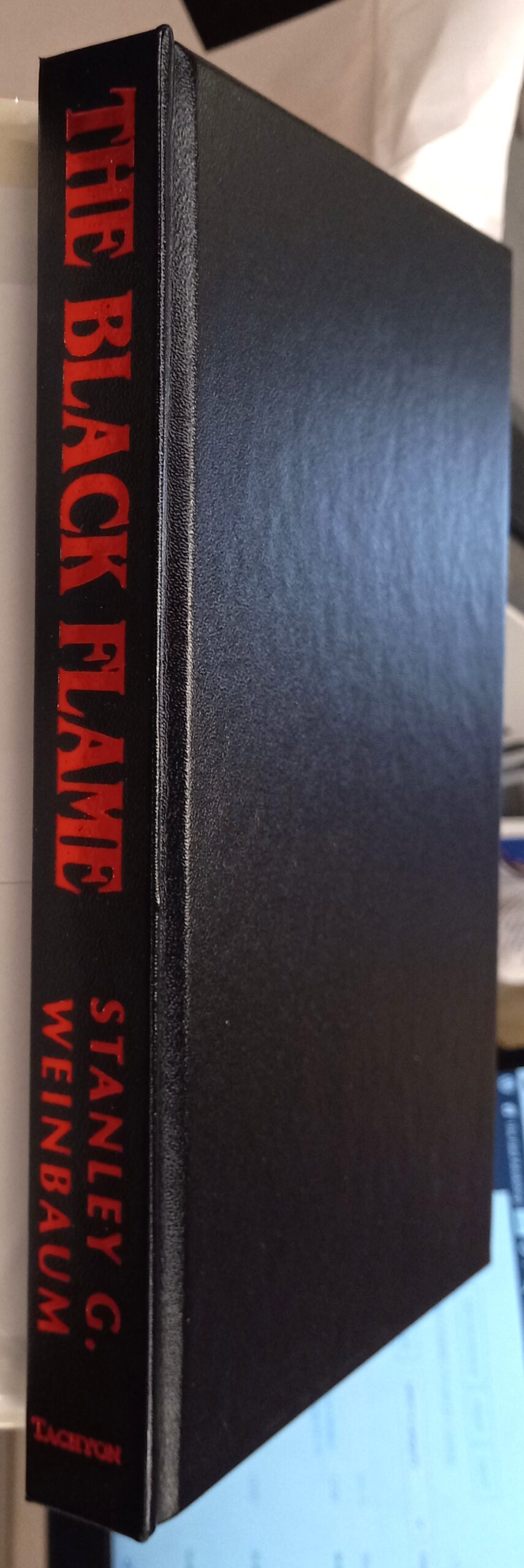 The Black Flame binding spine and front board