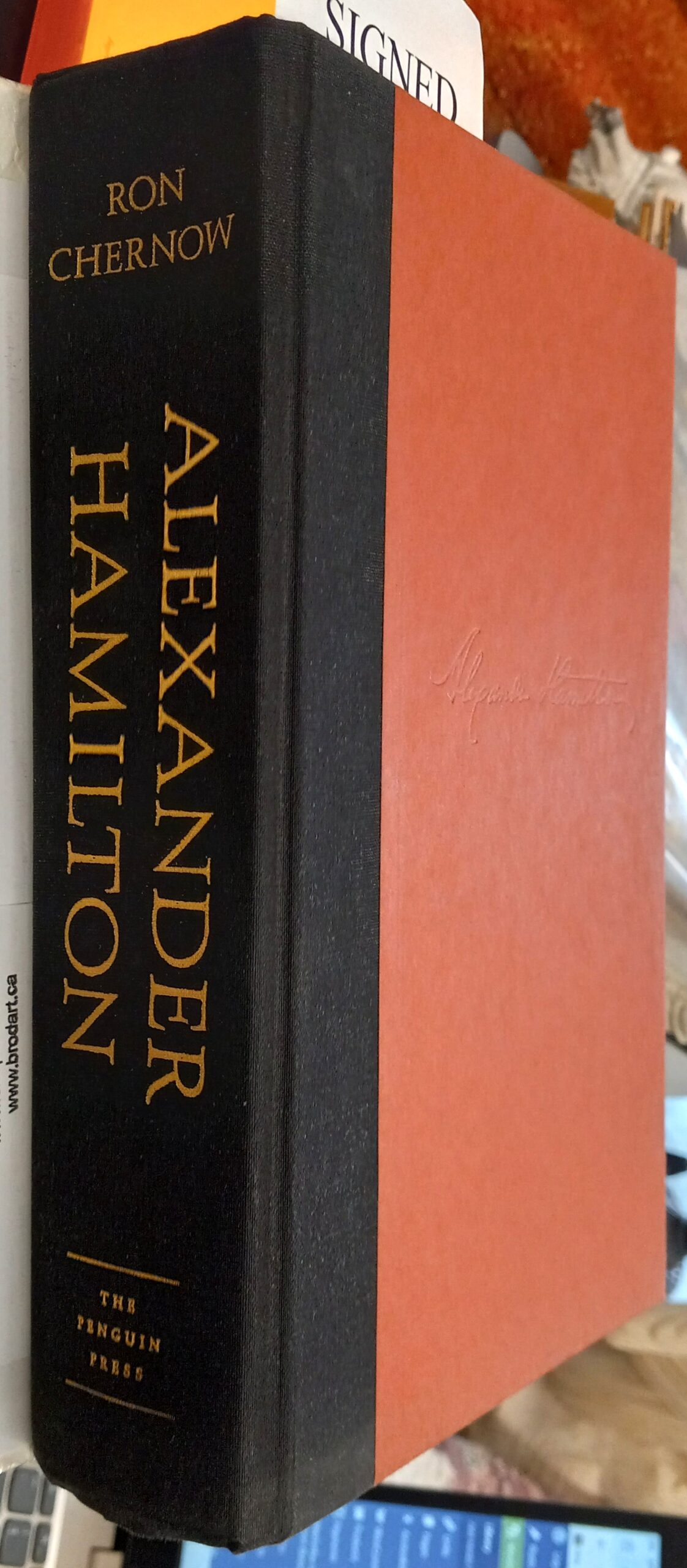 Alexander Hamilton binding spine and front board