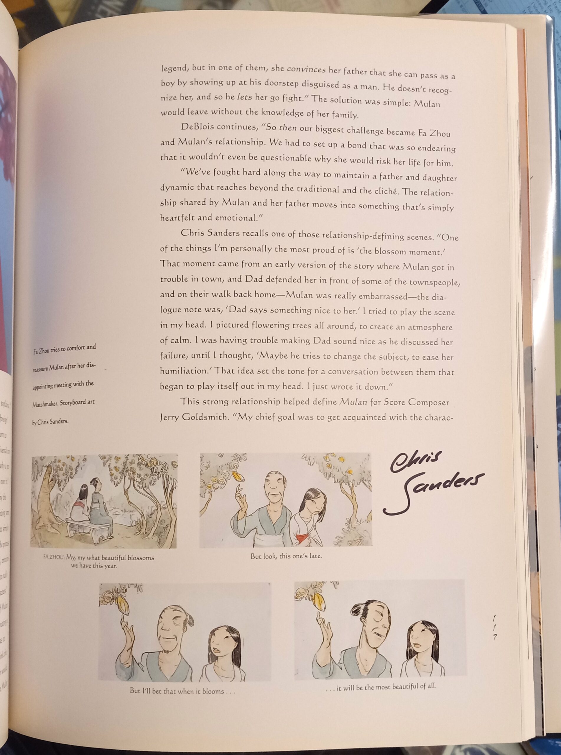 The Art of Mulan page with Chris Sanders' signature