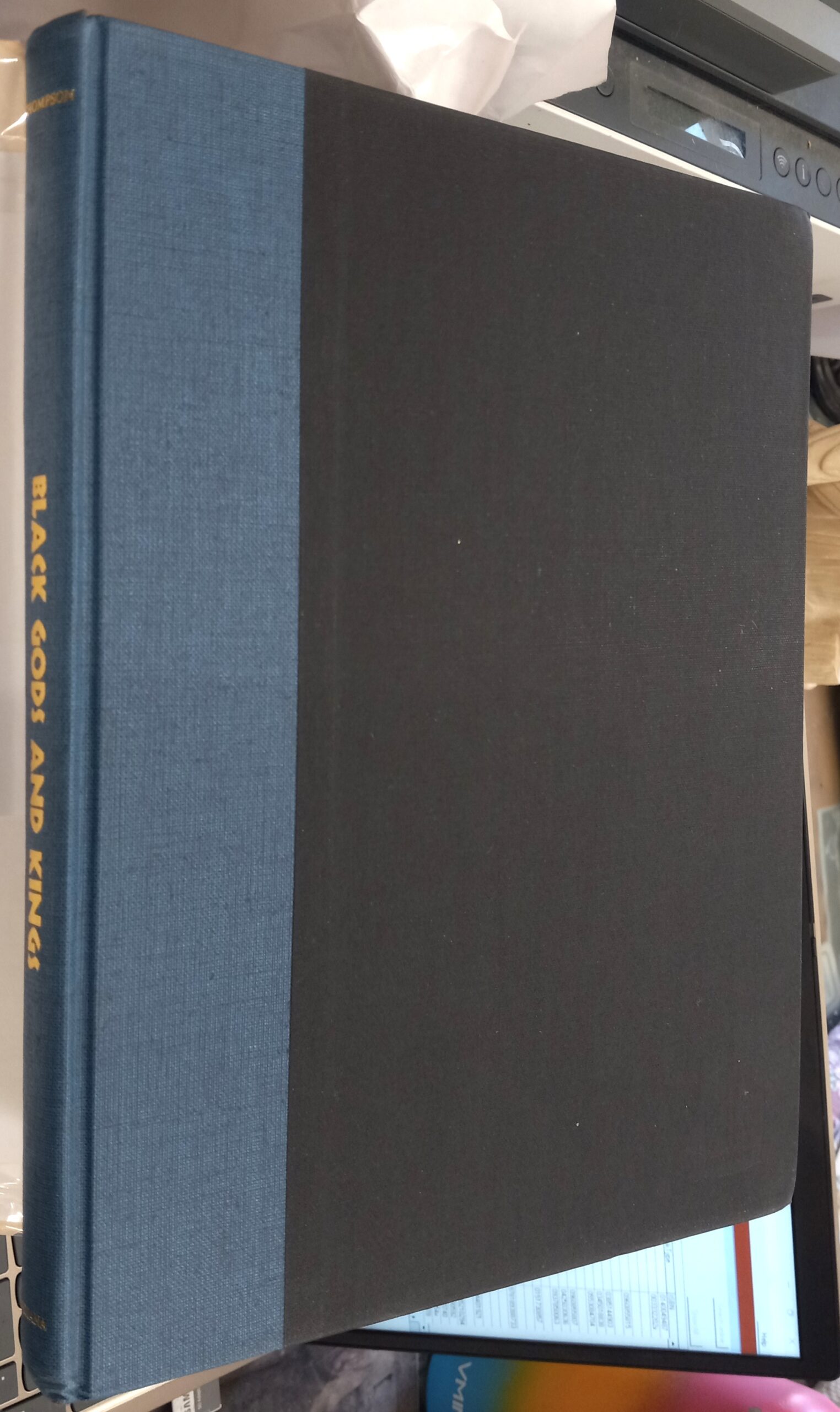 Black Gods and Kings binding spine and front board