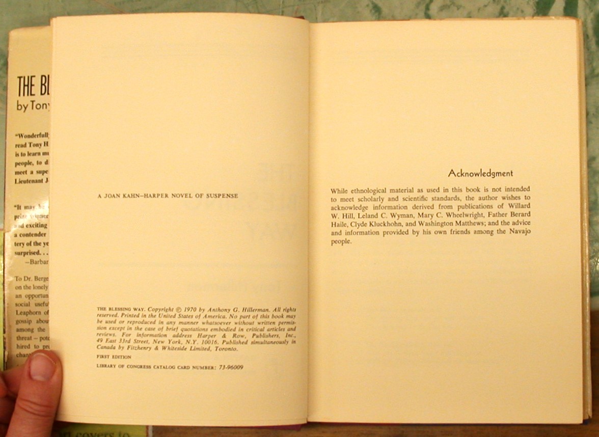 The Blessing Way copyright page and acknowledgment page