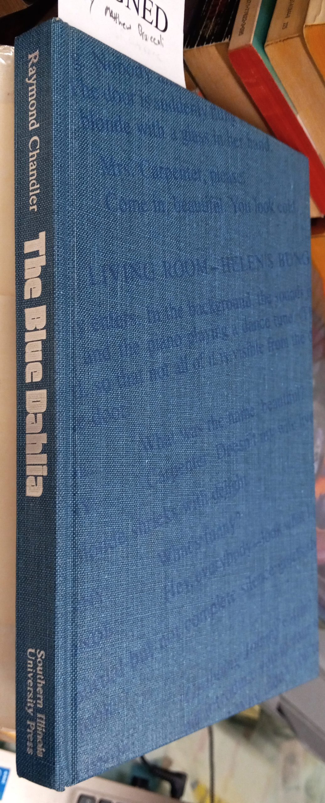 The Blue Dahlia binding spine and front board