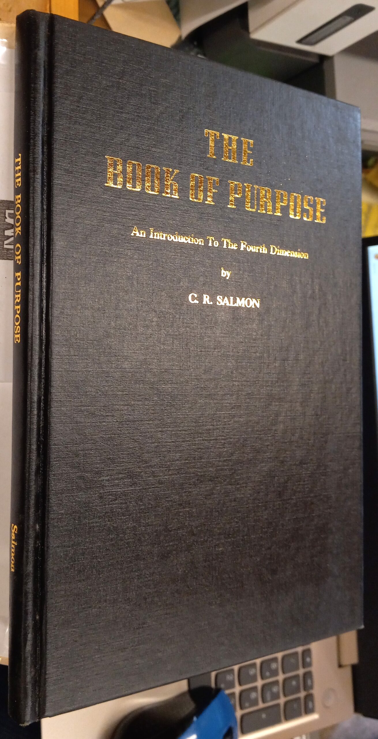 The Book of Purpose binding spine and front board