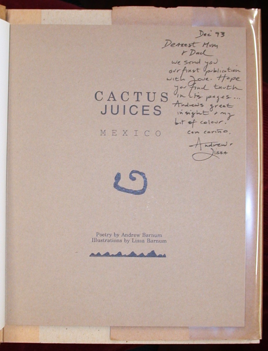 Cactus Juices title page with inscription and signatures