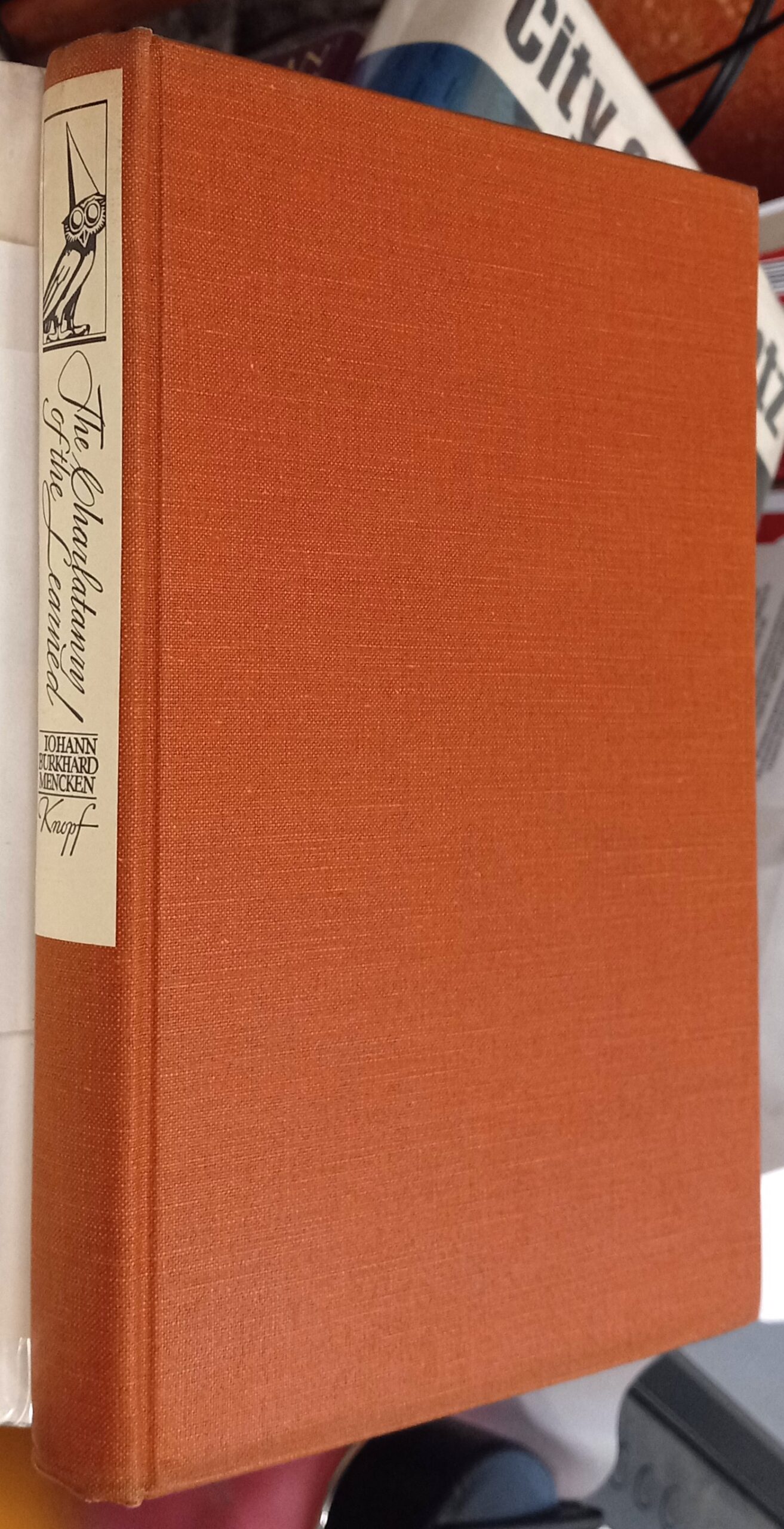 The Charlatanry of the Learned binding spine and front board
