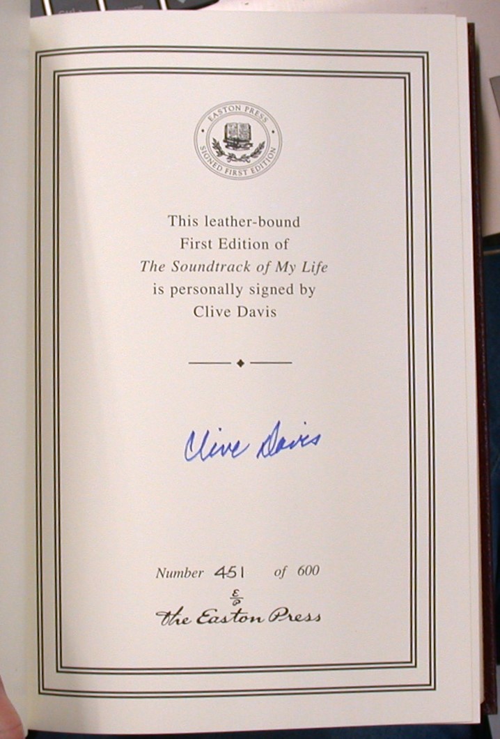 Clive Davis limitation page with signature