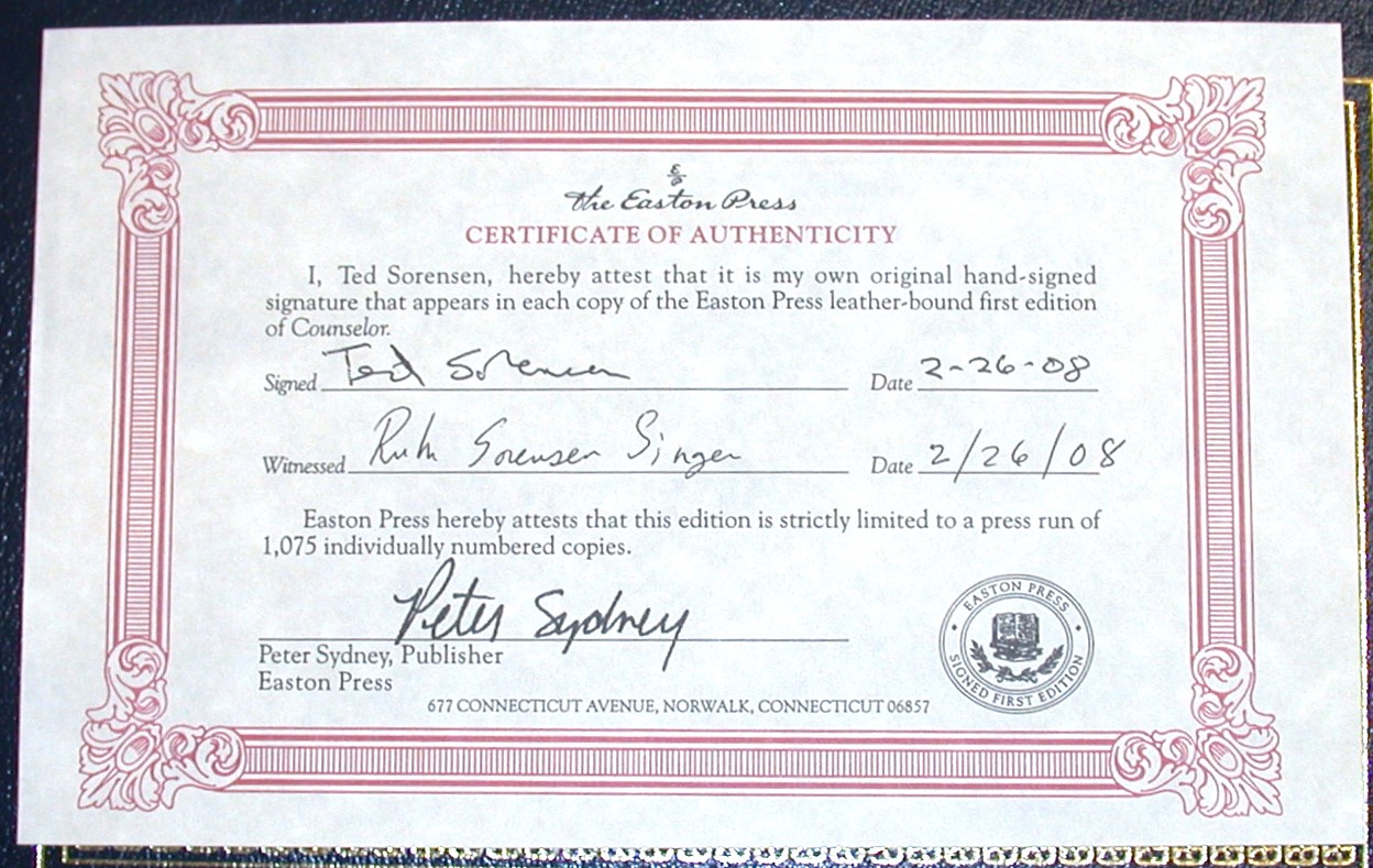 Counselor signed Certificate of Authenticity