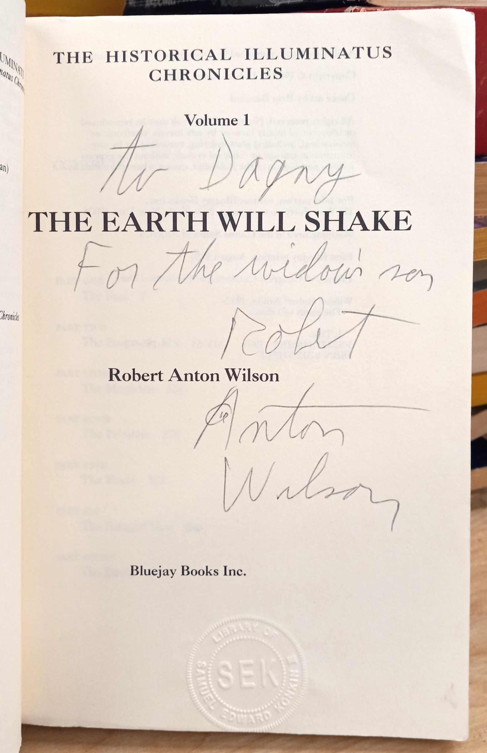 The Earth Will Shake signed and inscribed title page