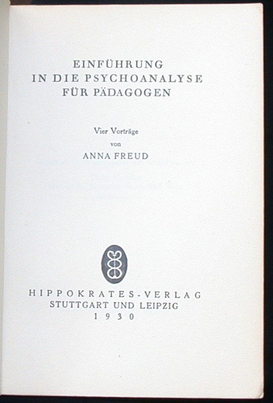 Einfuhrung in Die Psychoanalyse Fur Padagogen title page