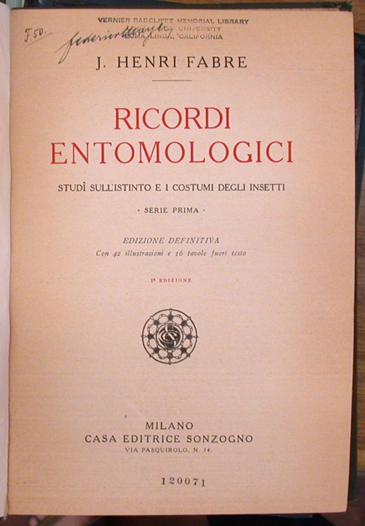 Ricordi Entomologici title page