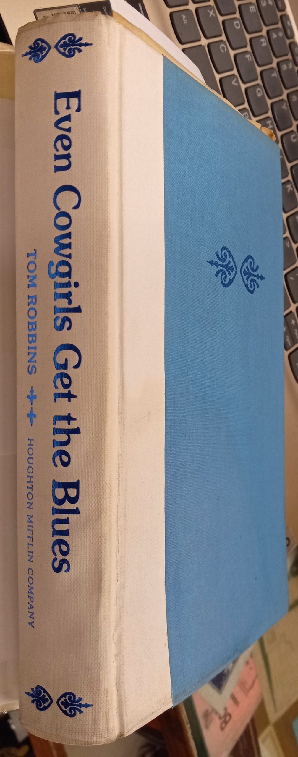 Even Cowgirls Get the Blues binding spine and front board