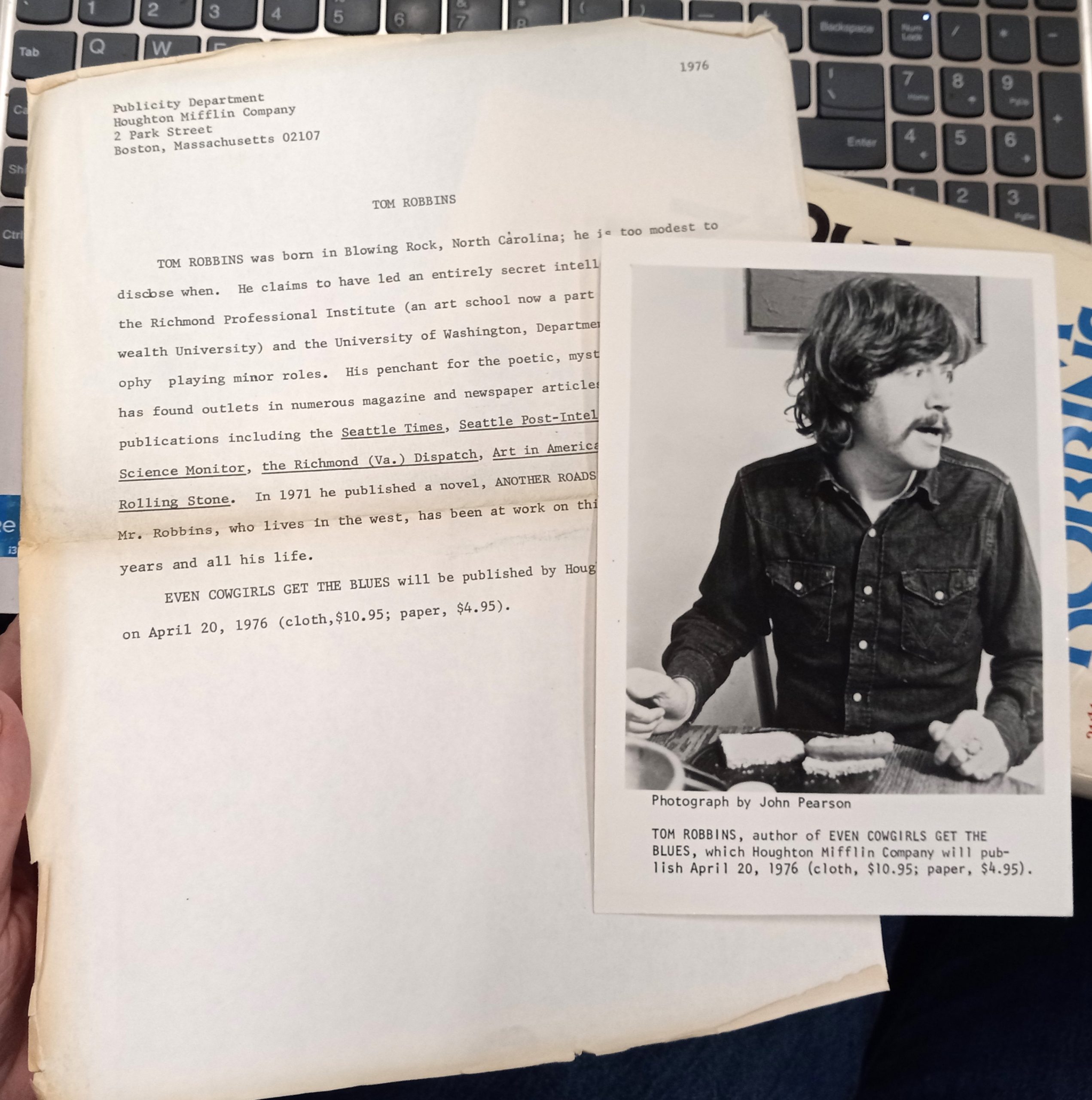 Even Cowgirls Get the Blues letter and author's publicity photo