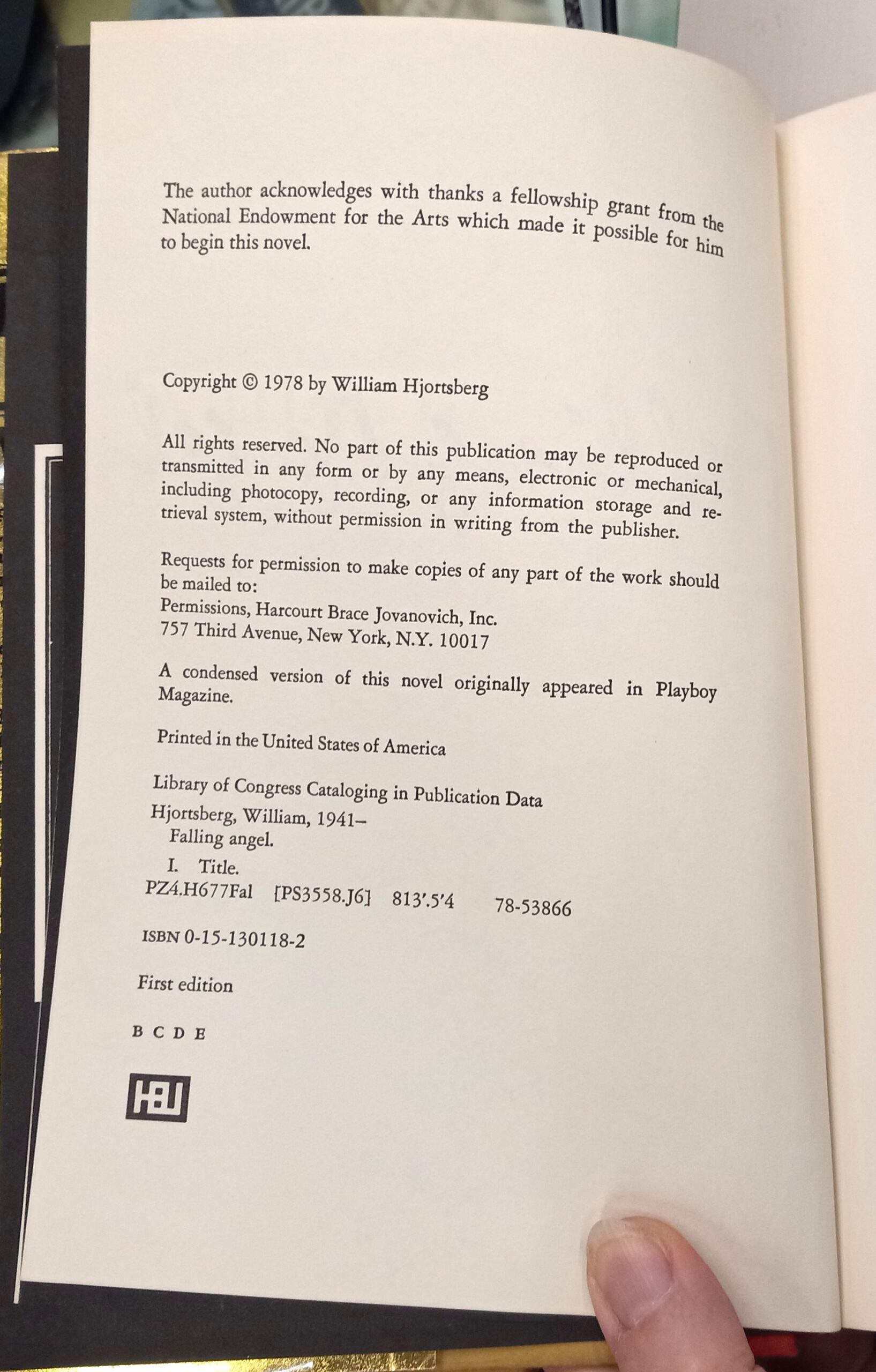 Falling Angel copyright page