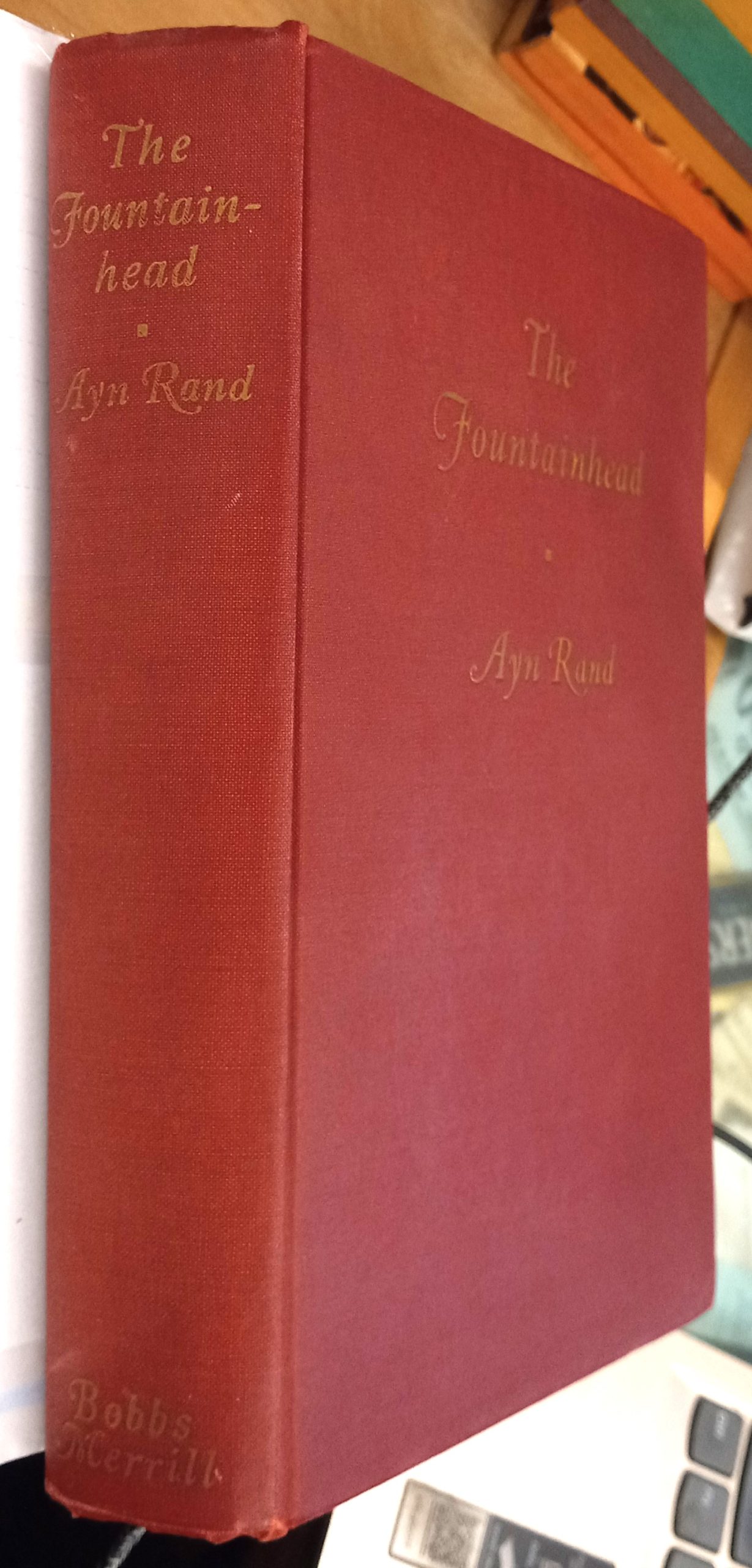 The Fountainhead binding spine and front board