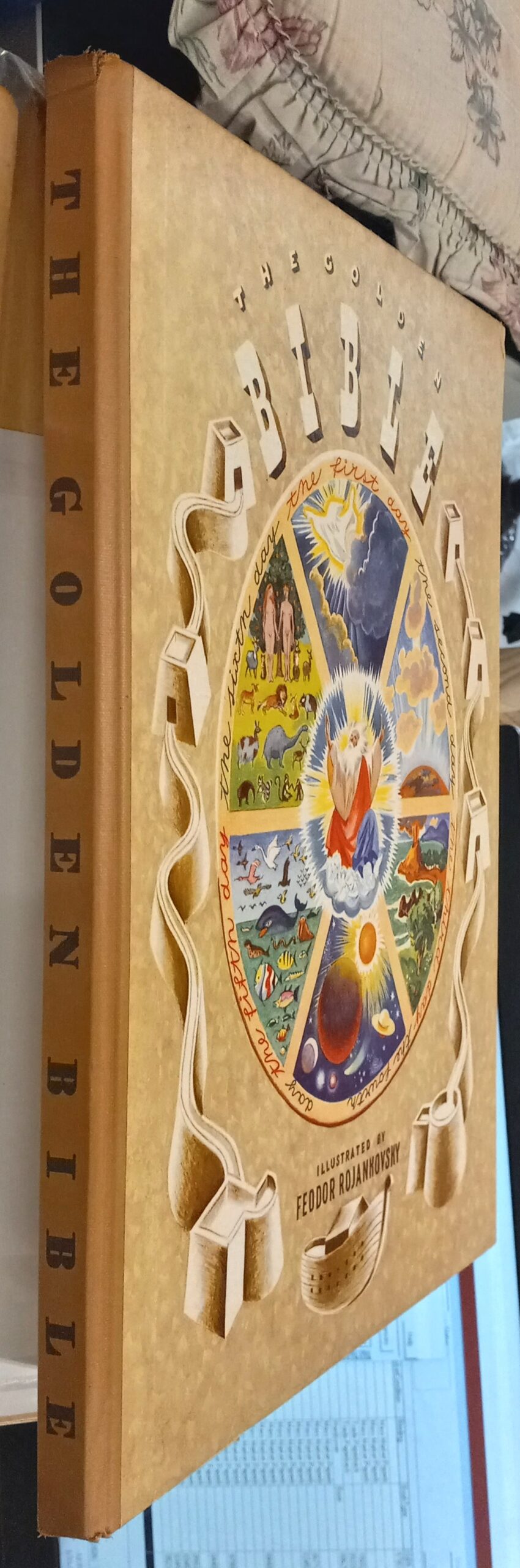 The Golden Bible binding spine and front board