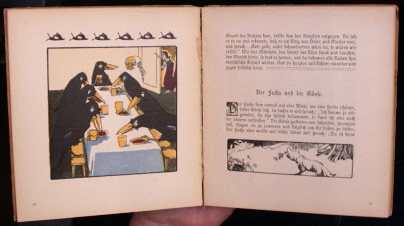 Kinder- Und Hausmarchen Nach Sammlung Der Bruder Grimm pages with color illustration