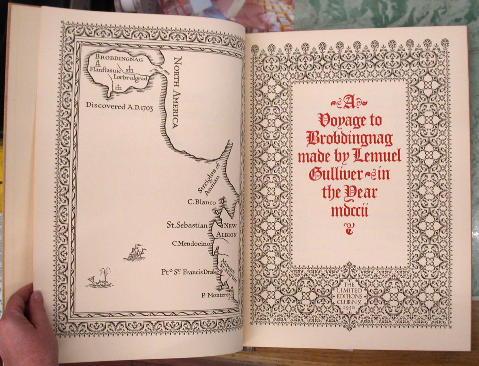Gulliver's Voyage to Brobdingnag title page and frontispiece
