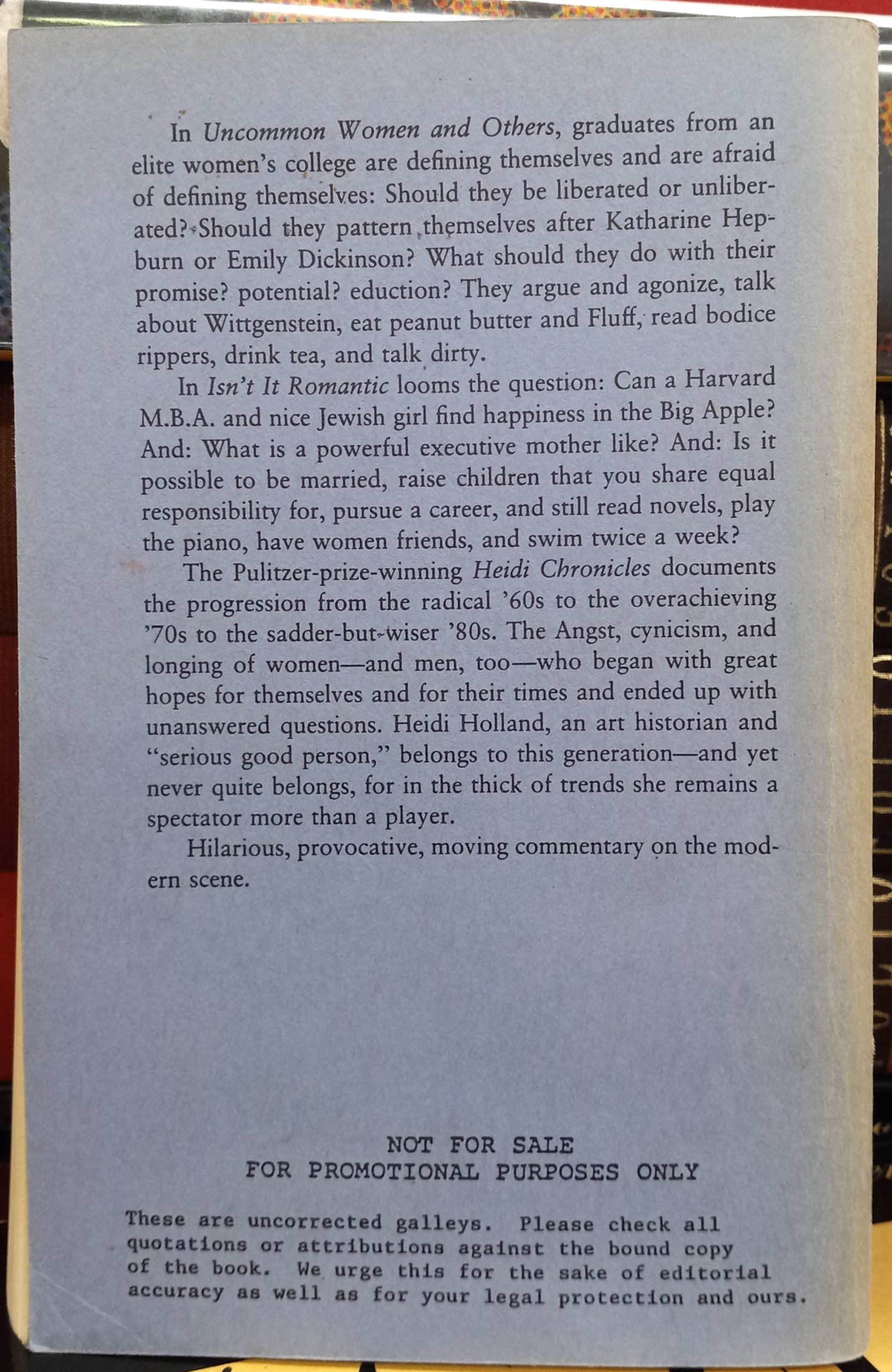 The Heidi Chronicles and Other Plays rear cover