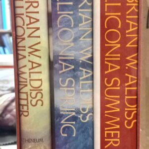 Helliconia series jacket spines in slipcase under shrink wrap