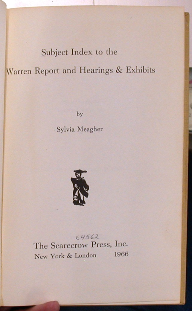 Subject Index to the Warren Report title page