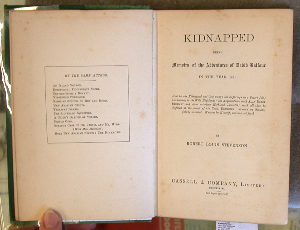 Kidnapped title page and list of author's books