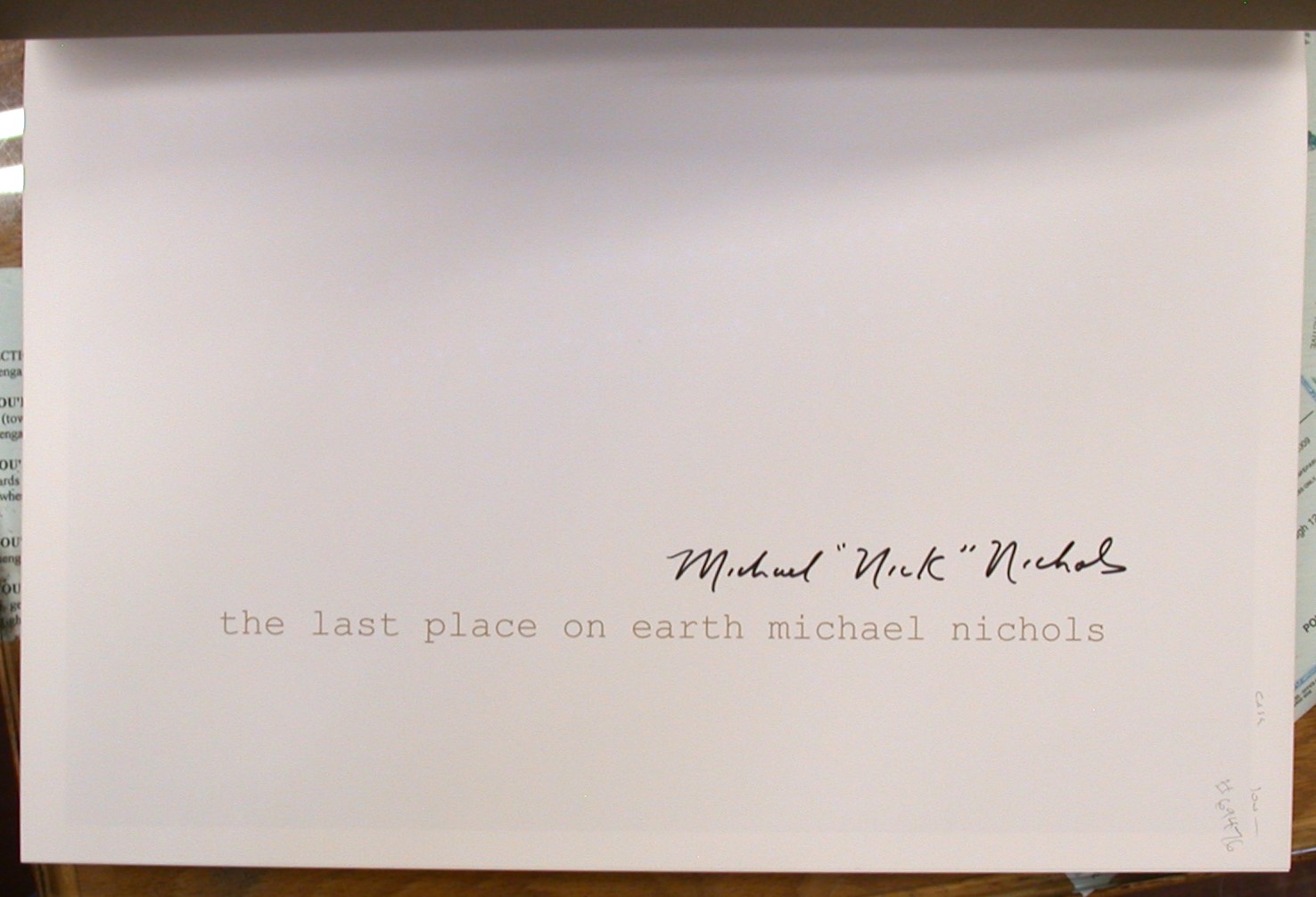 The Last Place on Earth author's signature