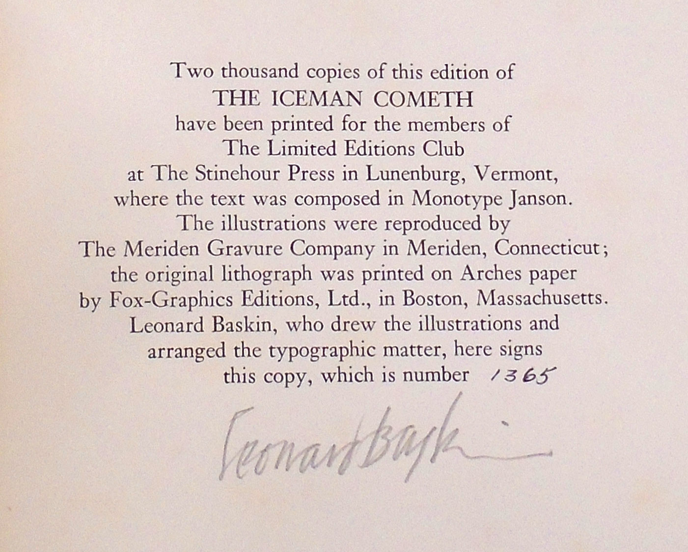 The Iceman Cometh signature page