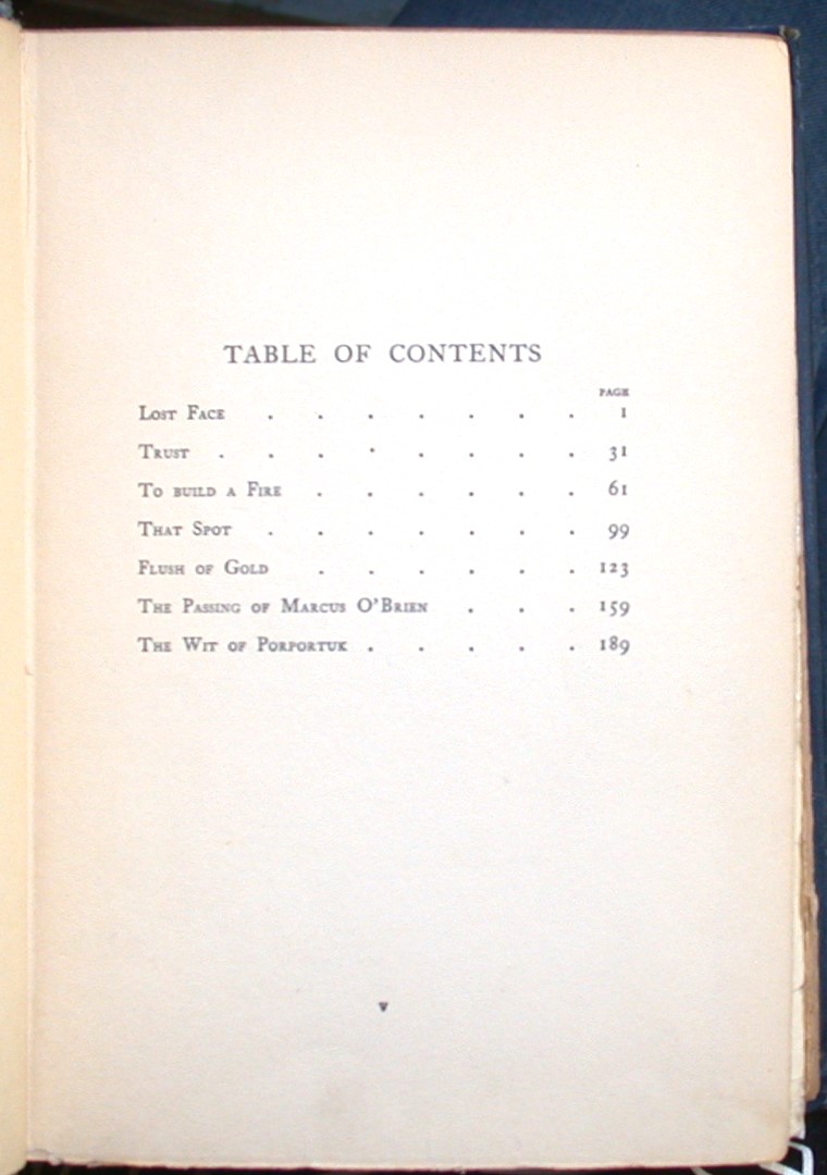 Lost Face Table of Contents page