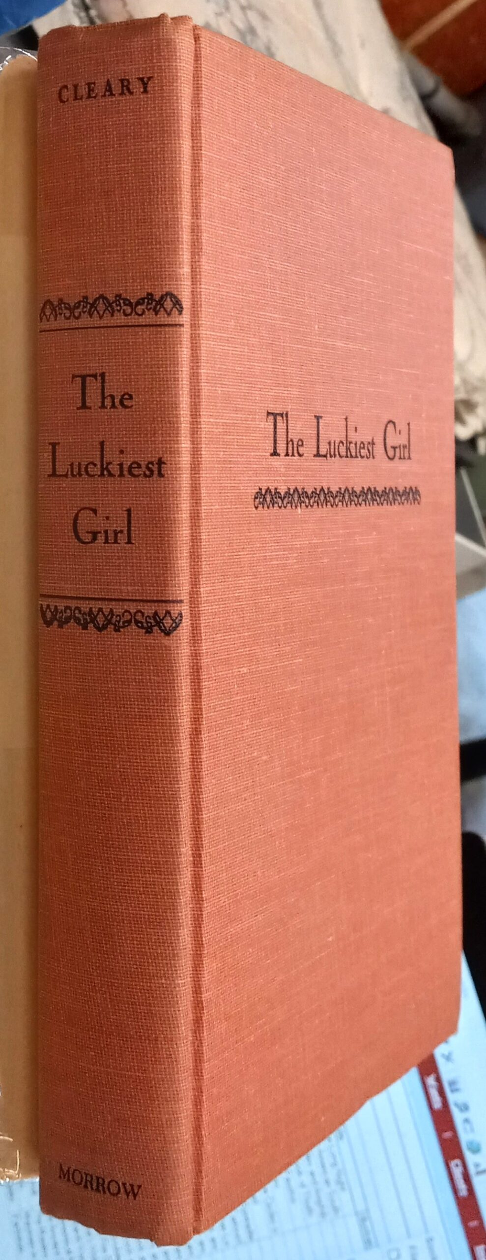 The Luckiest Girl binding spine and front board