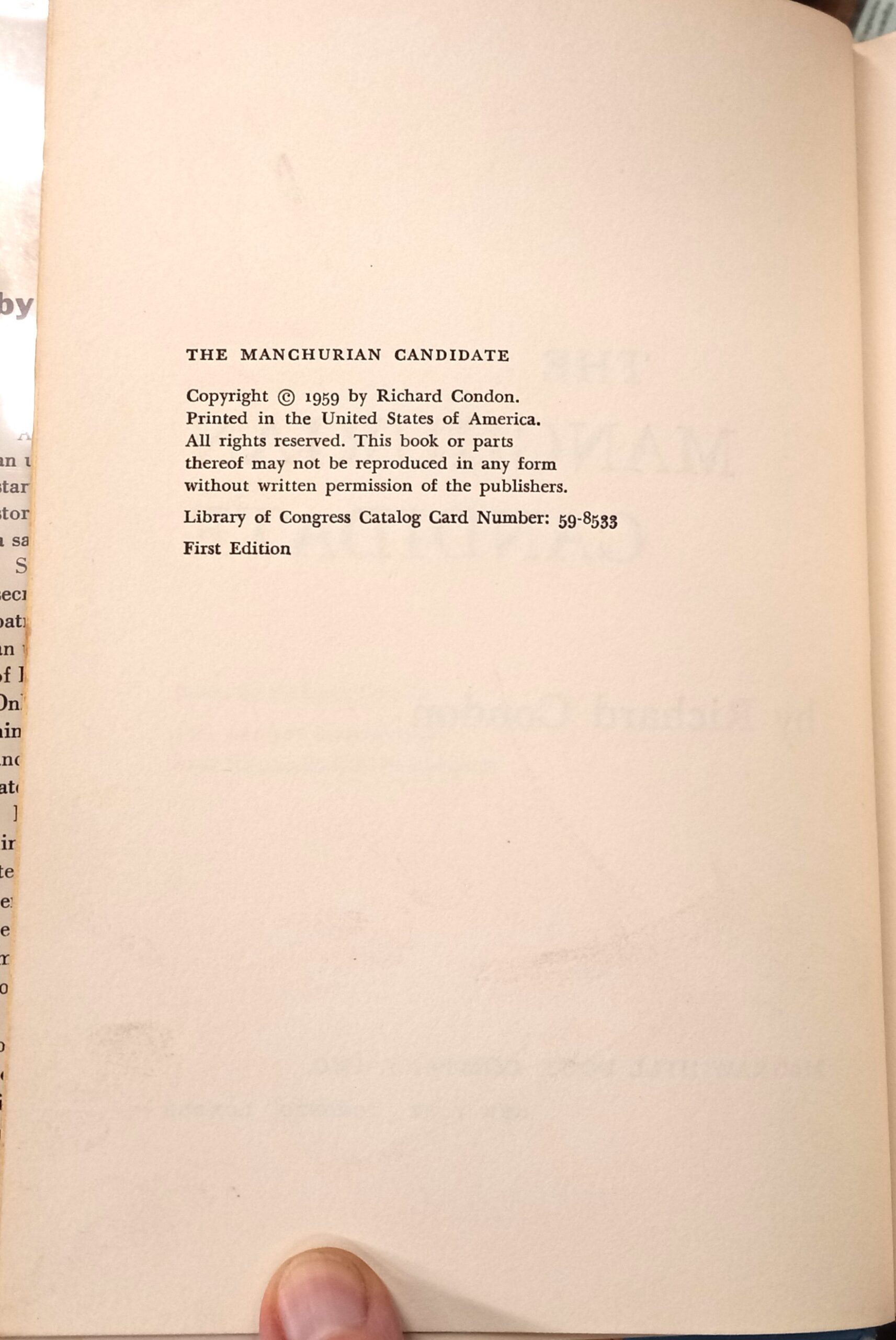 The Manchurian Candidate copyright page