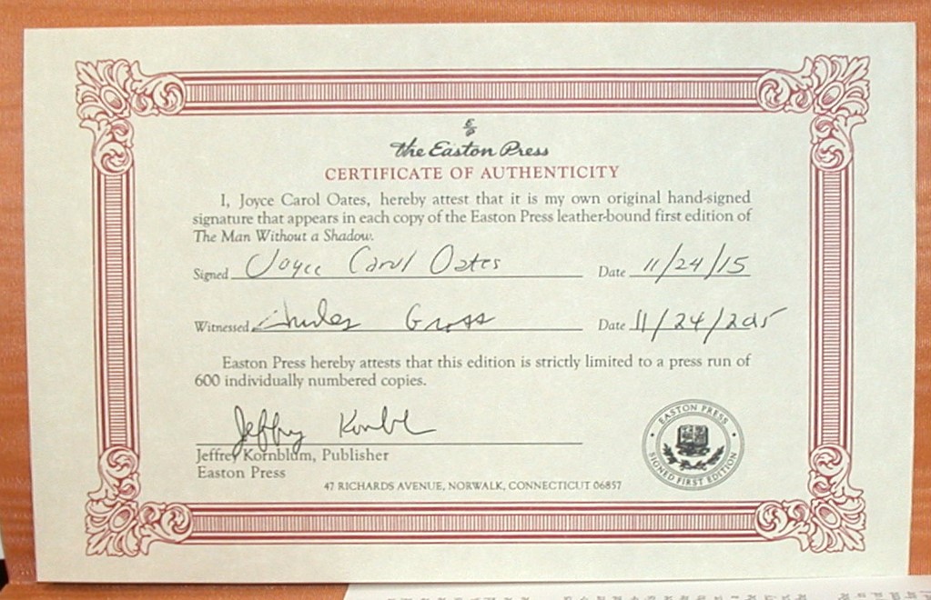 The Man Without a Shadow signed Certificate of Authenticity