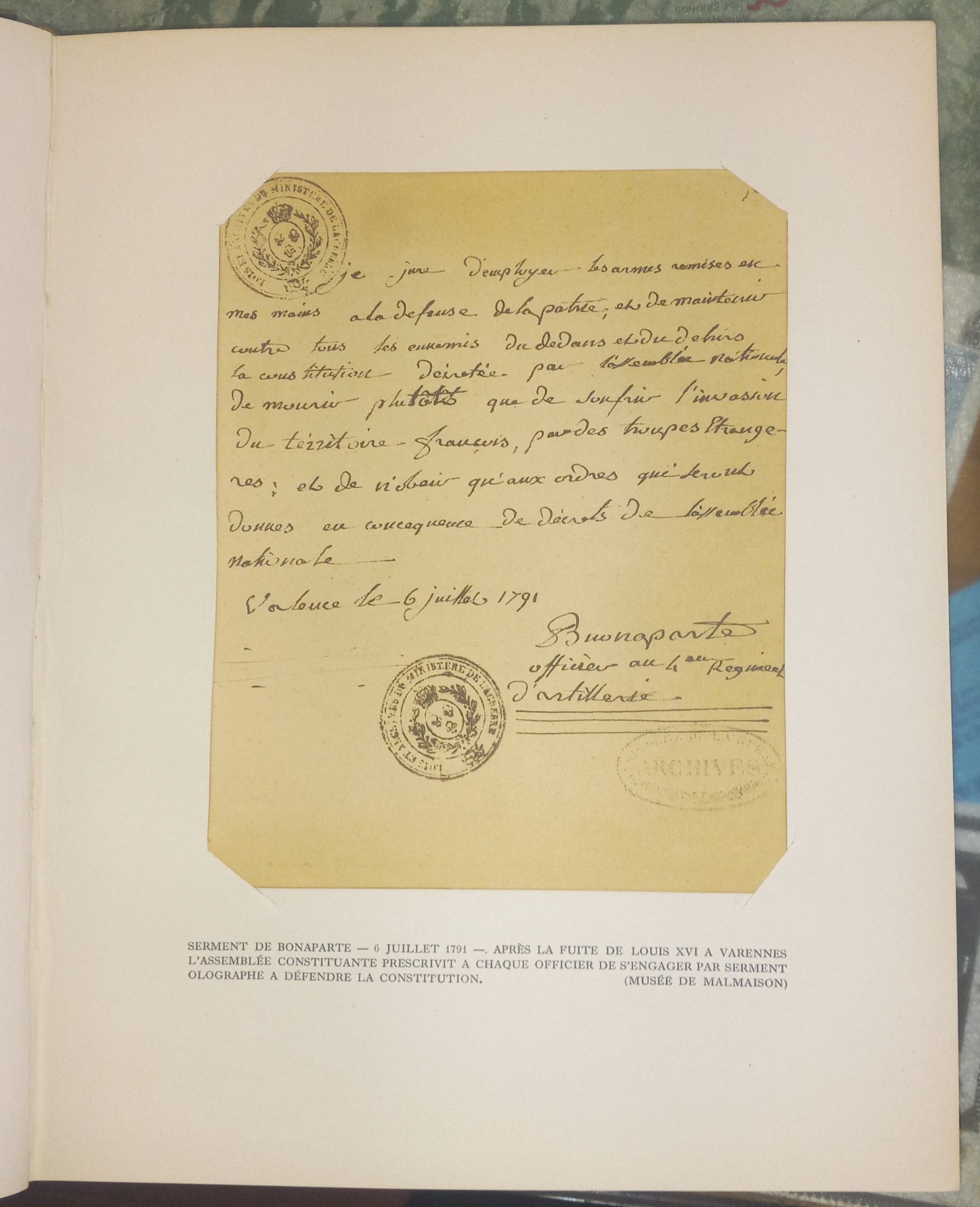 Napoleon Bonaparte page with letter reproduction