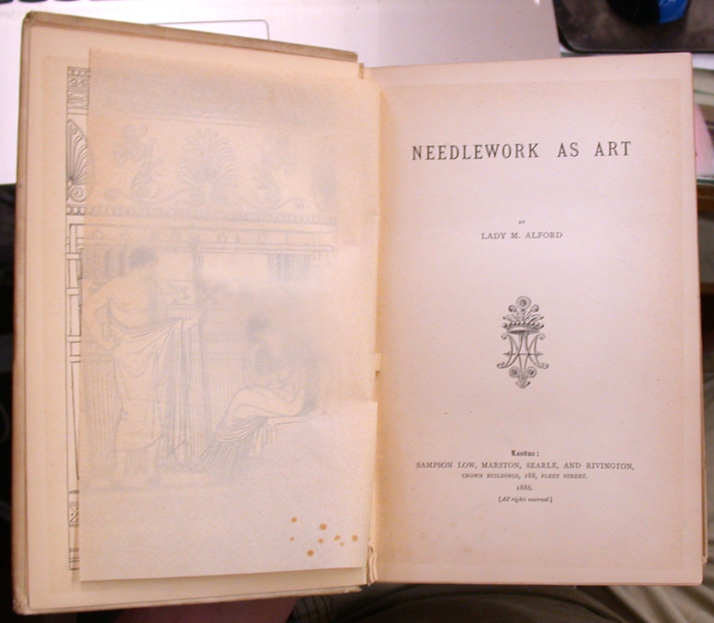Needlework as Art title page and frontispiece with tissue overlay