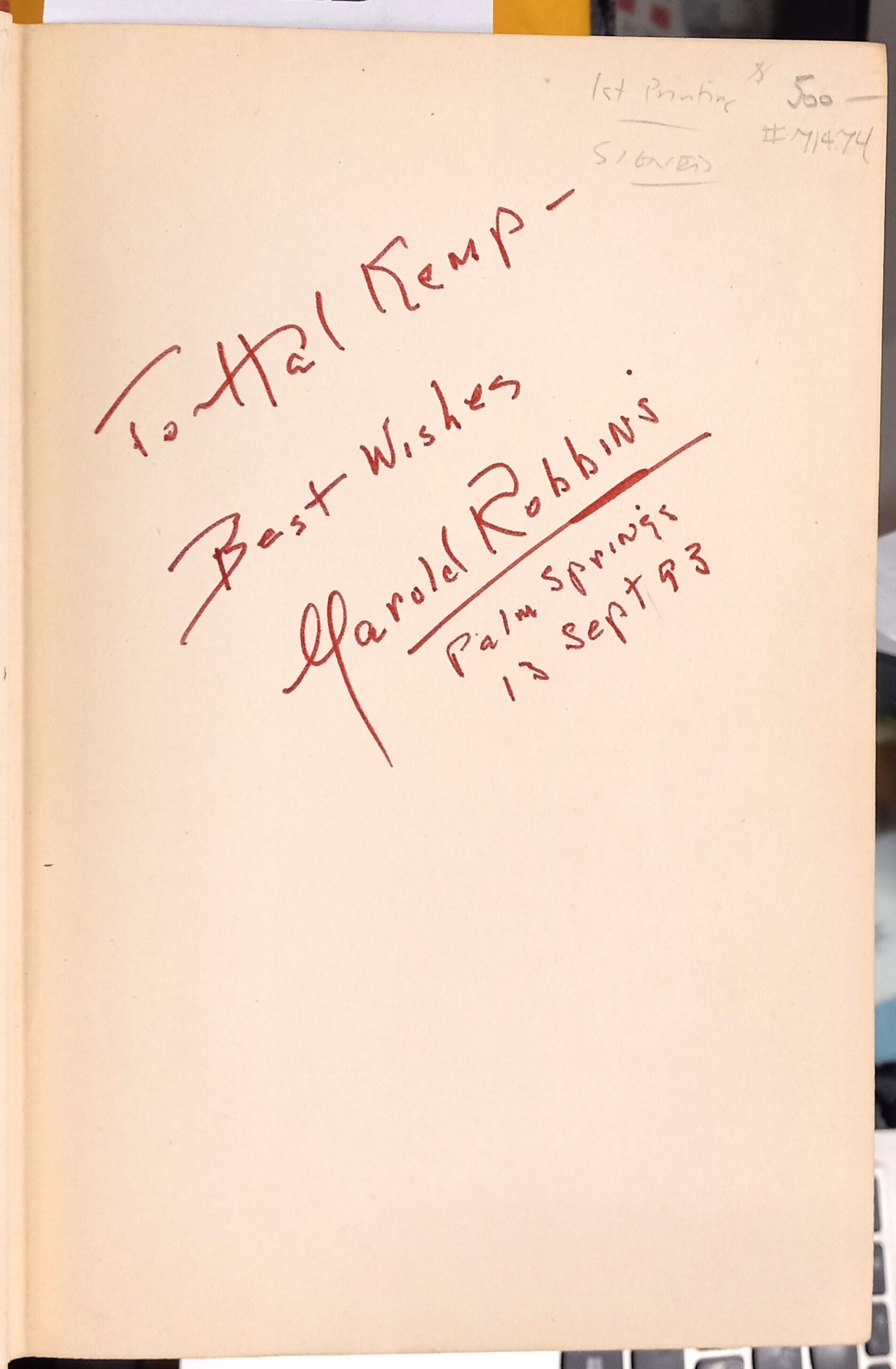 Never Love a Stranger page with author's inscription and signature