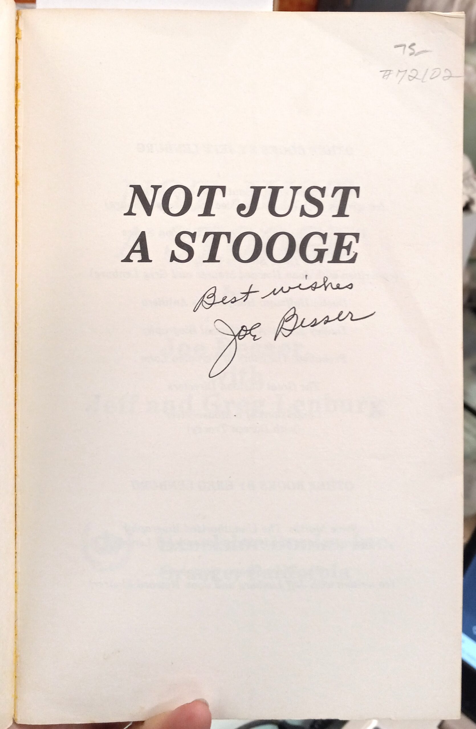 Not Just a Stooge half-title page with Joe Besser's signature