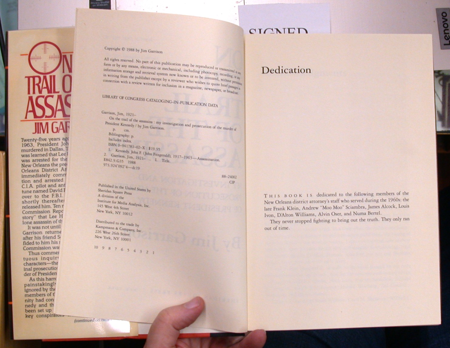 On the Trail of the Assassins copyright page and dedication page