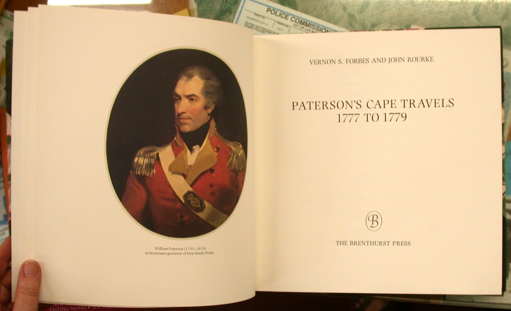 Paterson's Cape Travels title page and color frontispiece