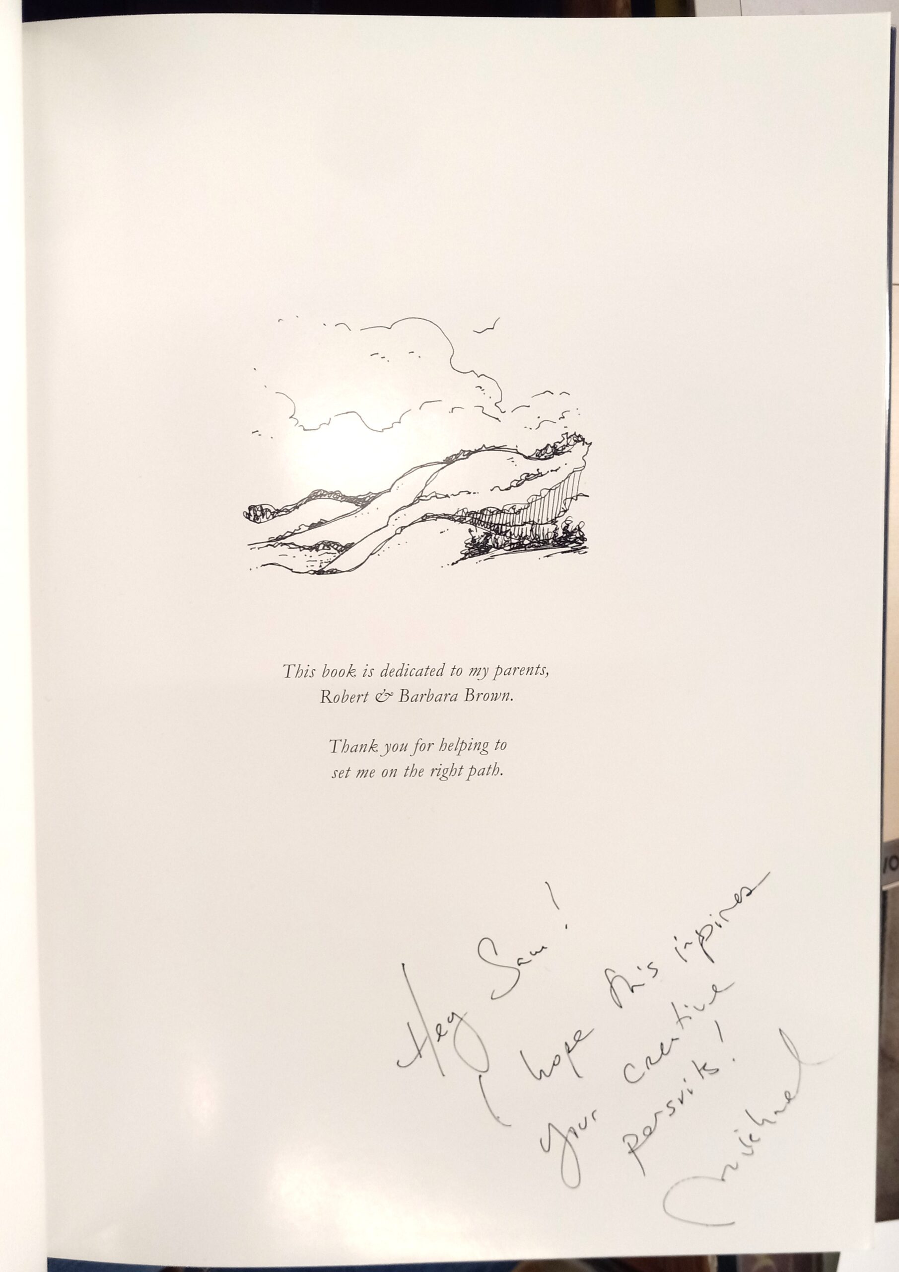 Persuing the Ineffable dedication page with author's inscription and signature