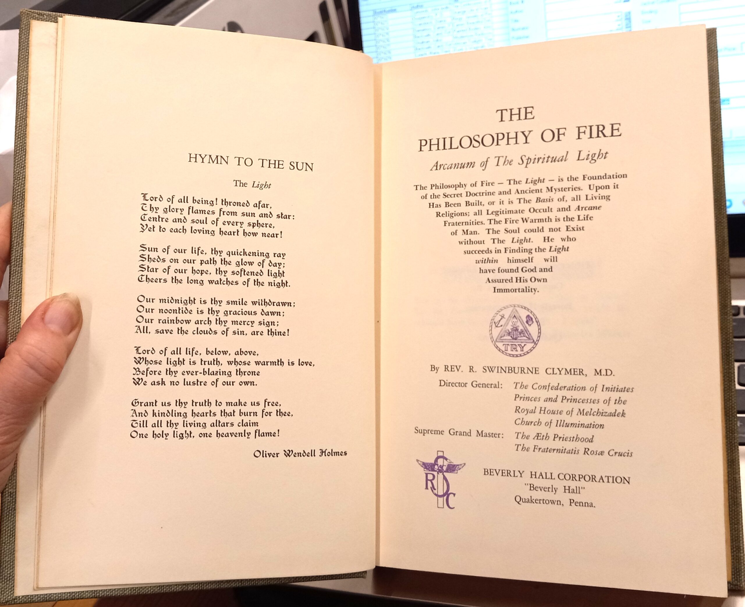 The Philosophy of Fire title page and frontispiece with poem