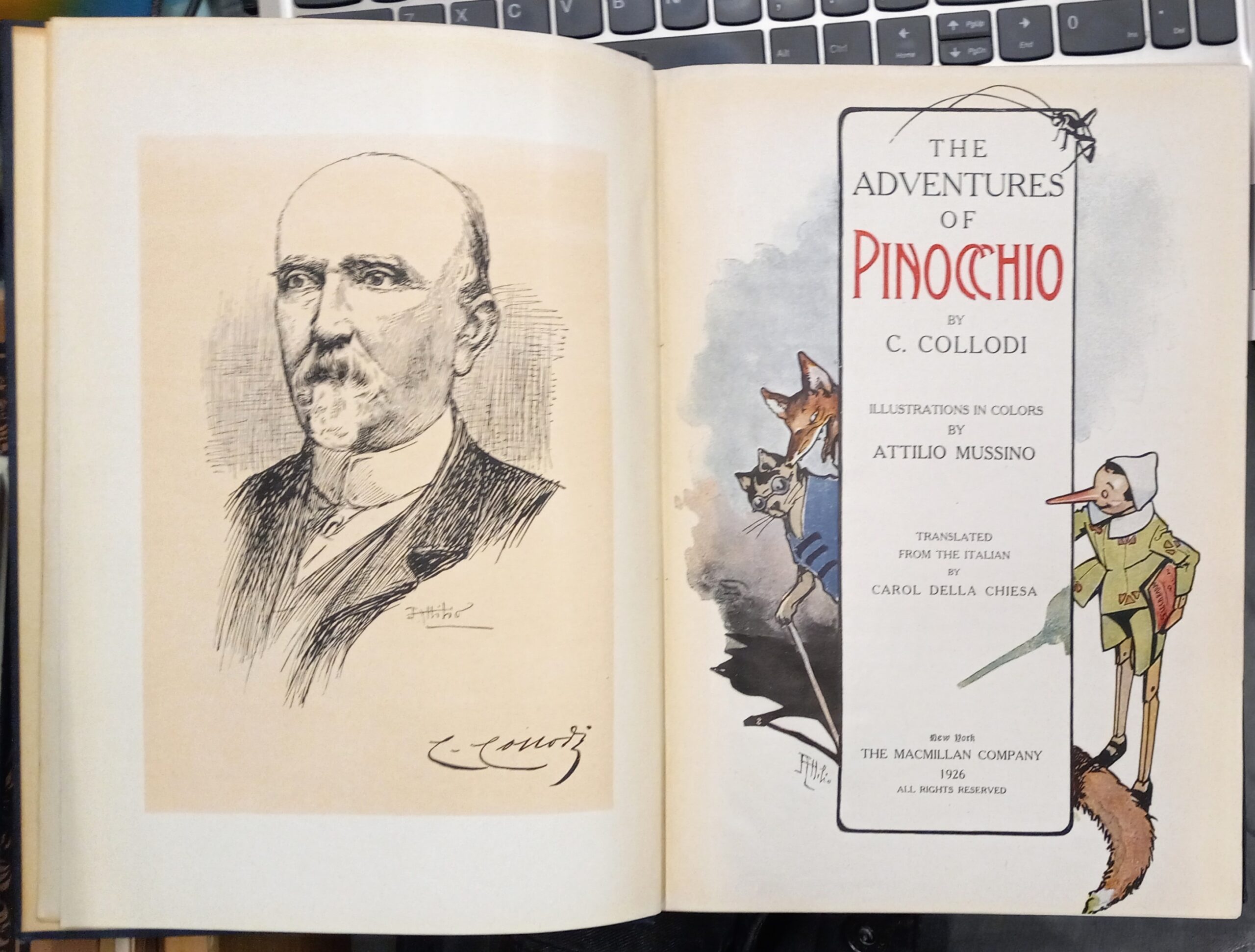 The Adventures of Pinocchio frontispiece and title page