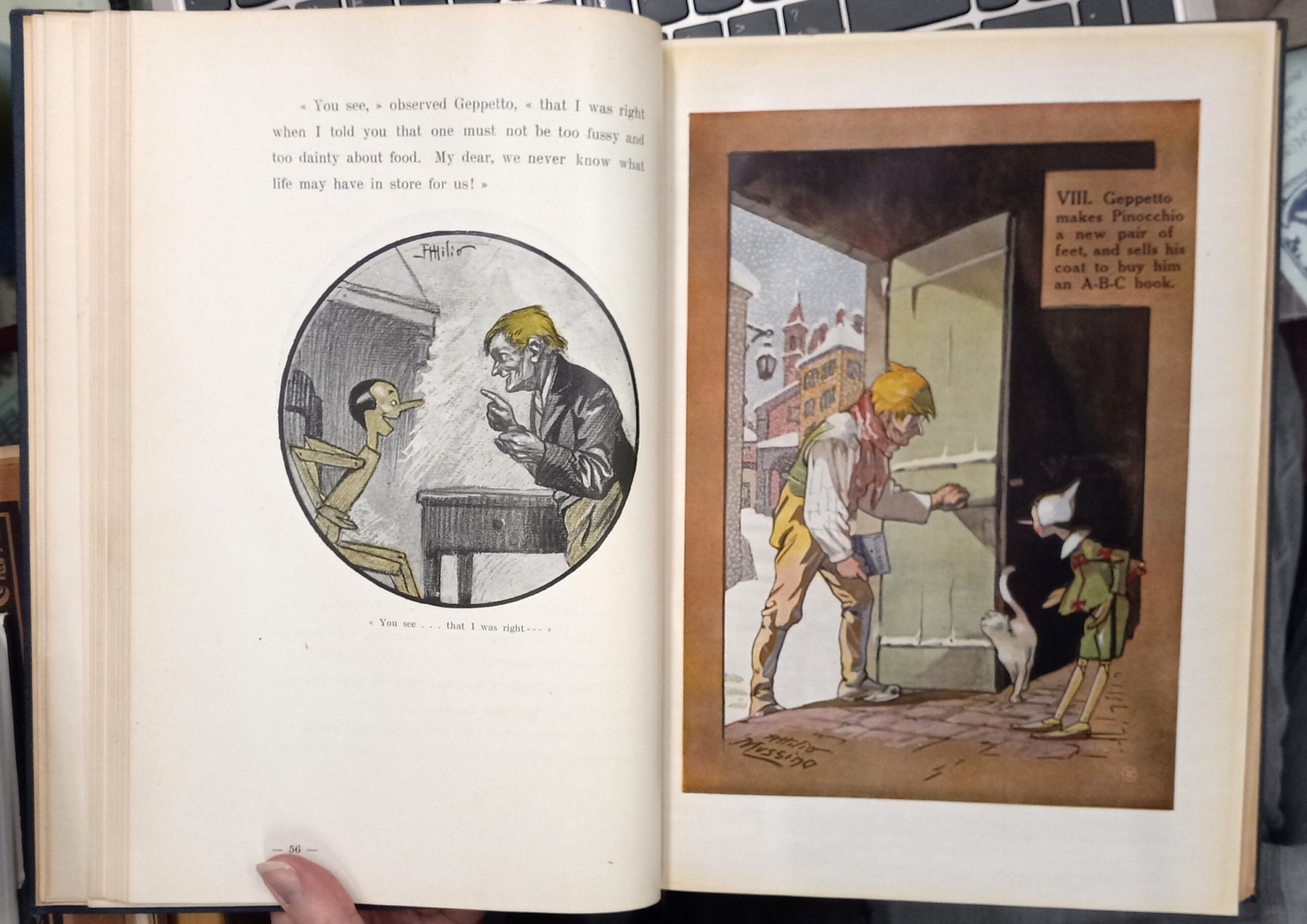 The Adventures of Pinocchio pages with color illustrations