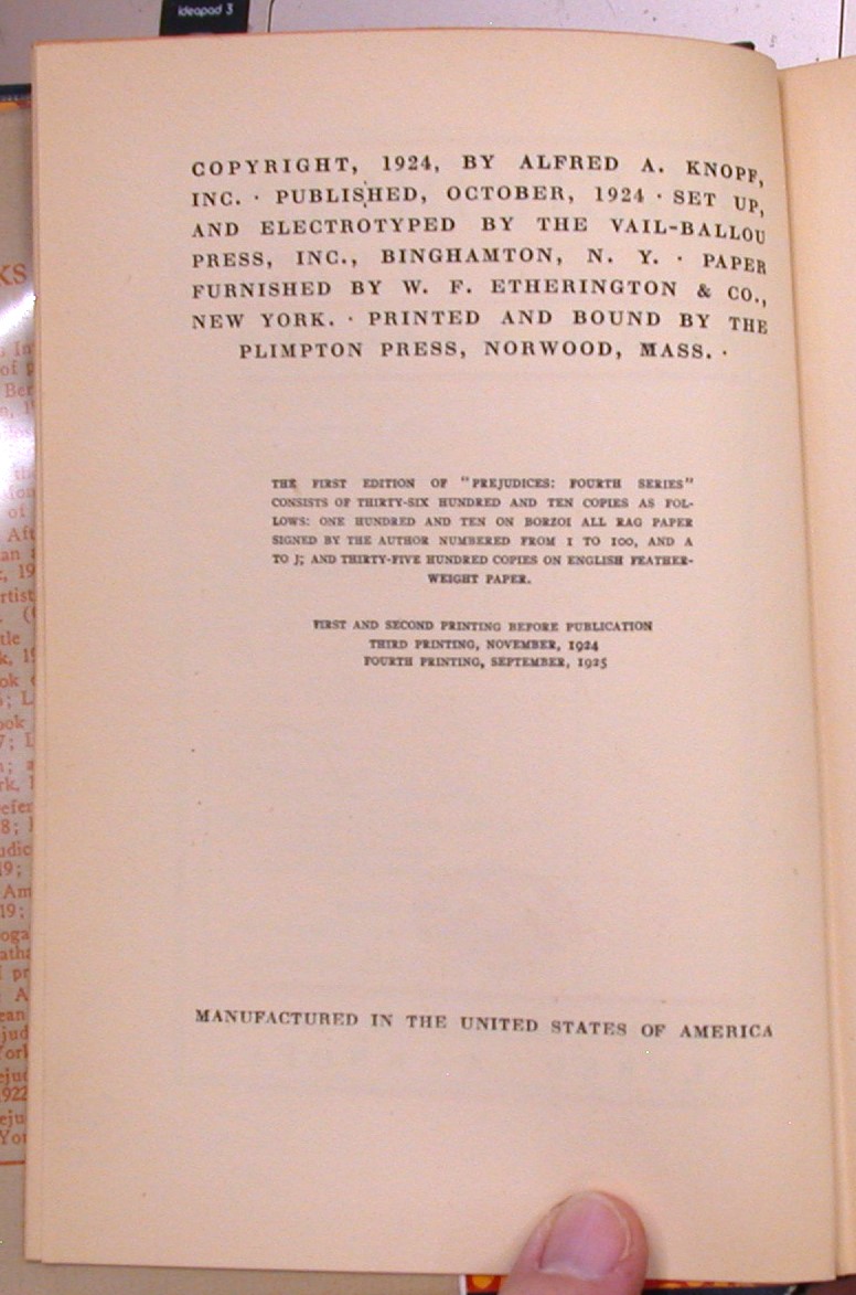 Prejudices Fourth Series copyright page
