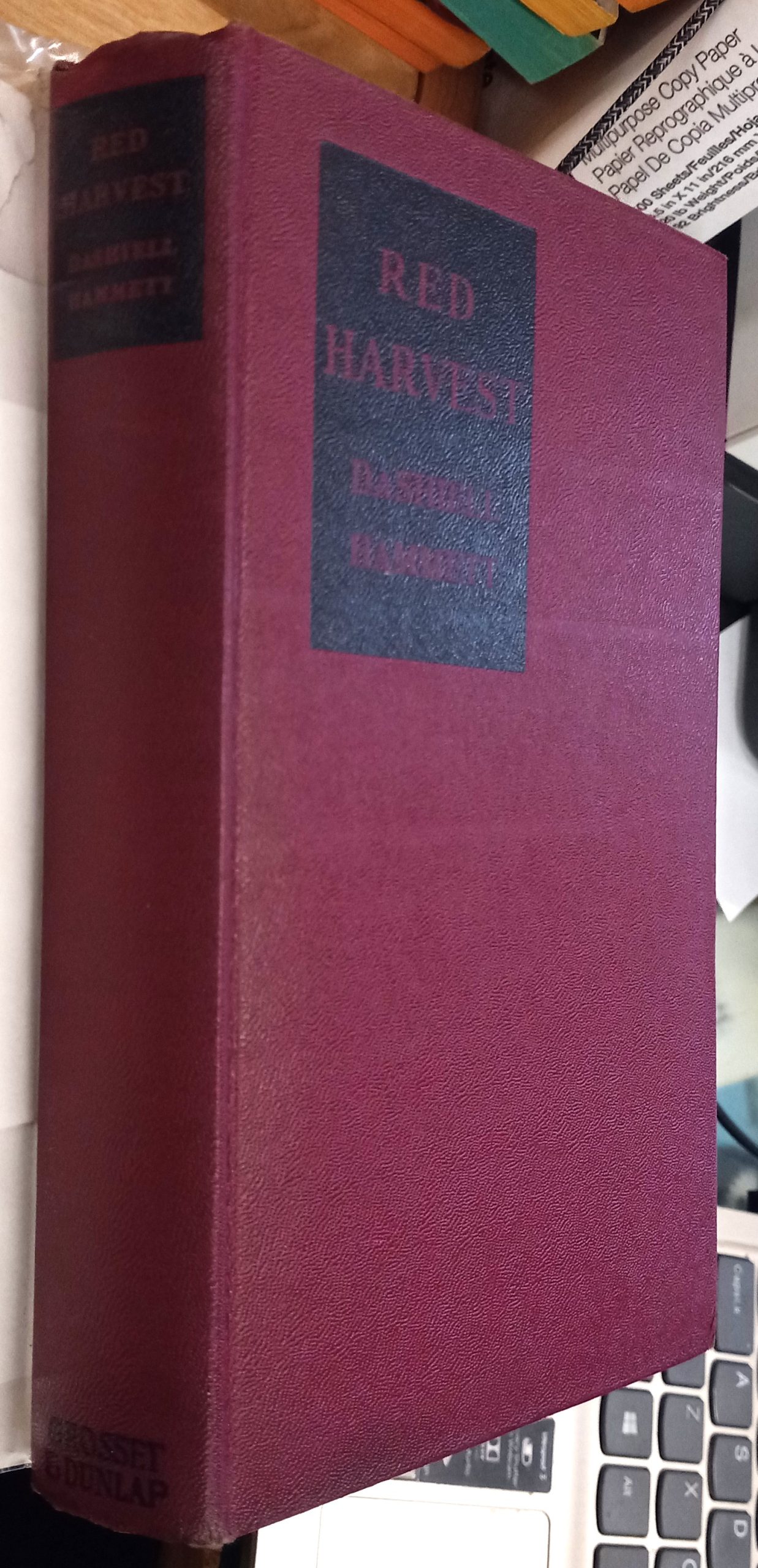 Red Harvest binding spine and front board