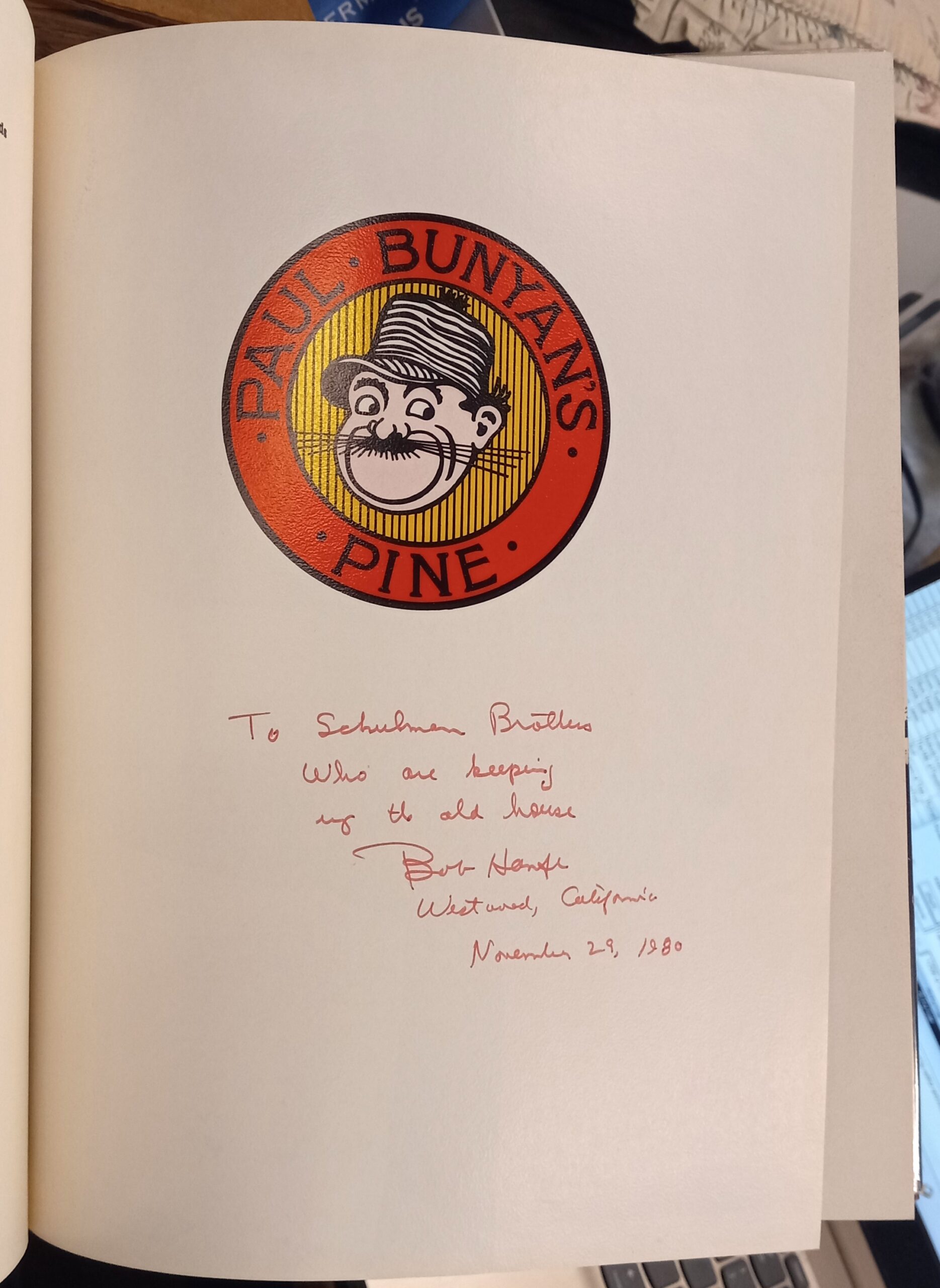 Red River half-title page with author's inscription and signature