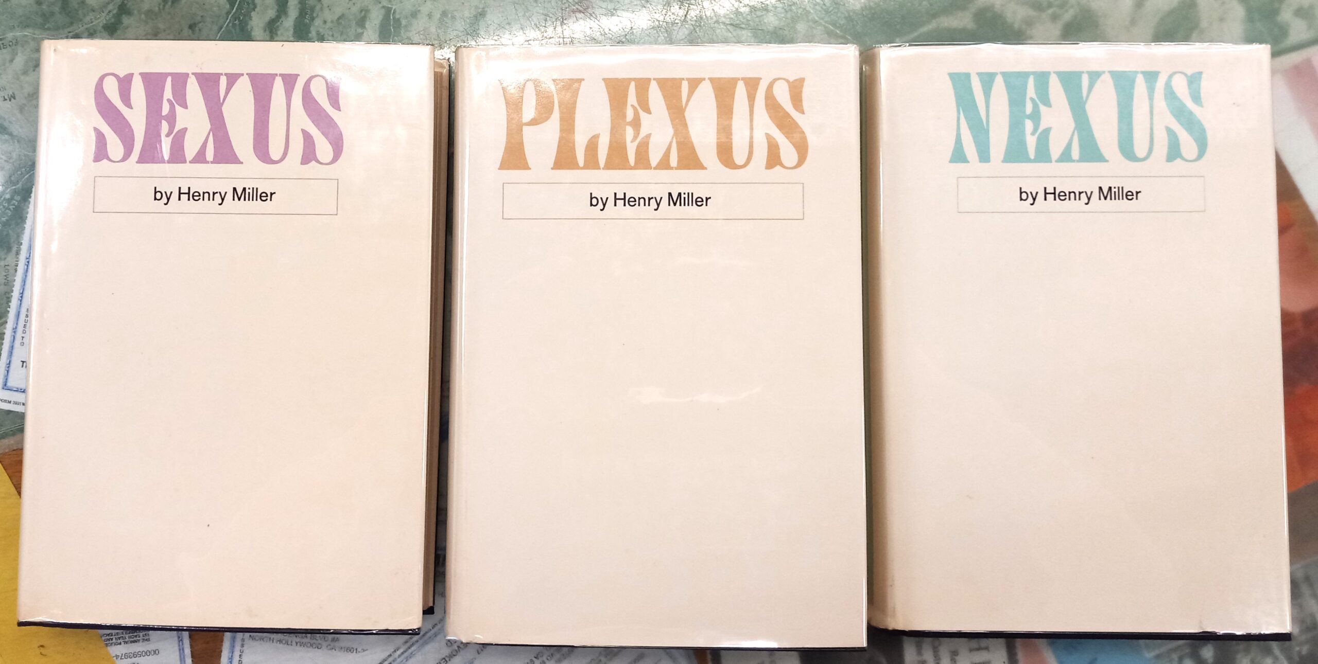 The Rosy Crucifixion jacket fronts of all three books