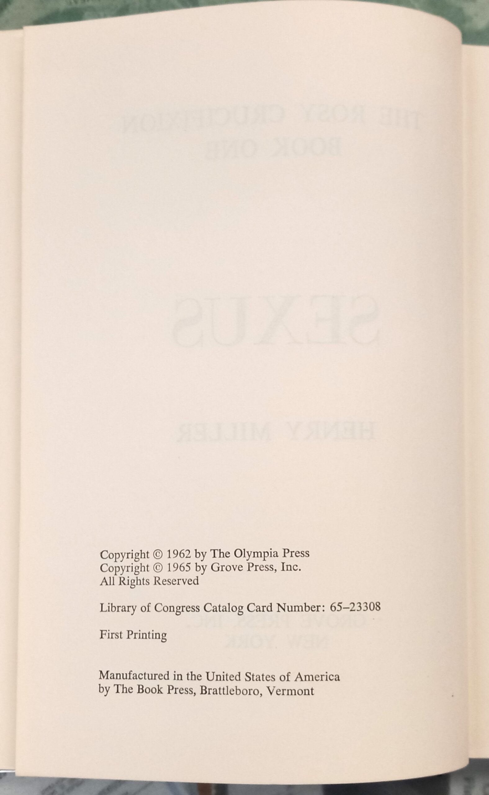 Sexus copyright page