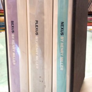 Spines in jackets of all three volumes of The Rosy Crucifixion in slipcase