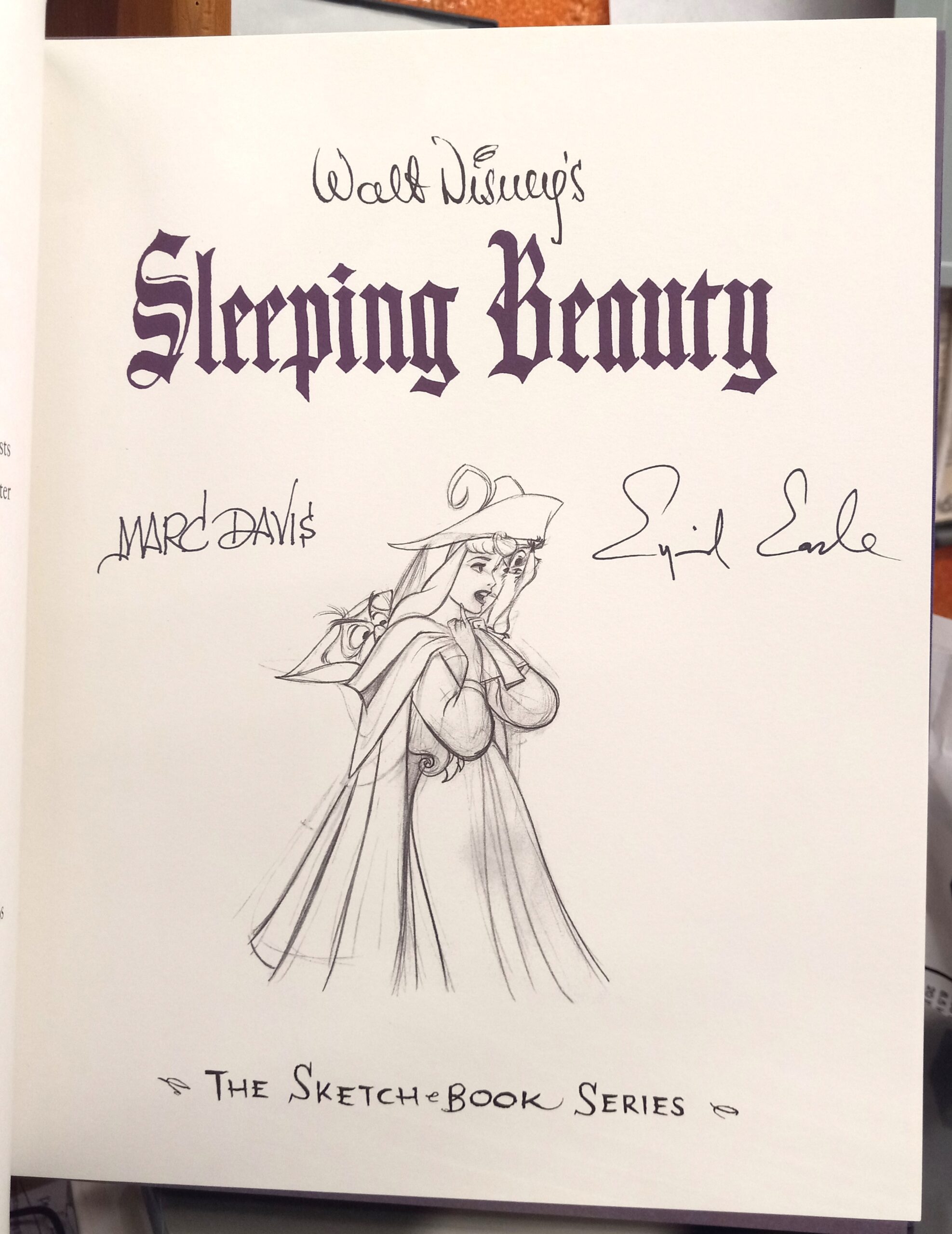 Sleeping Beauty Sketchbook title page signed by Marc Davis and Eyvind Earle