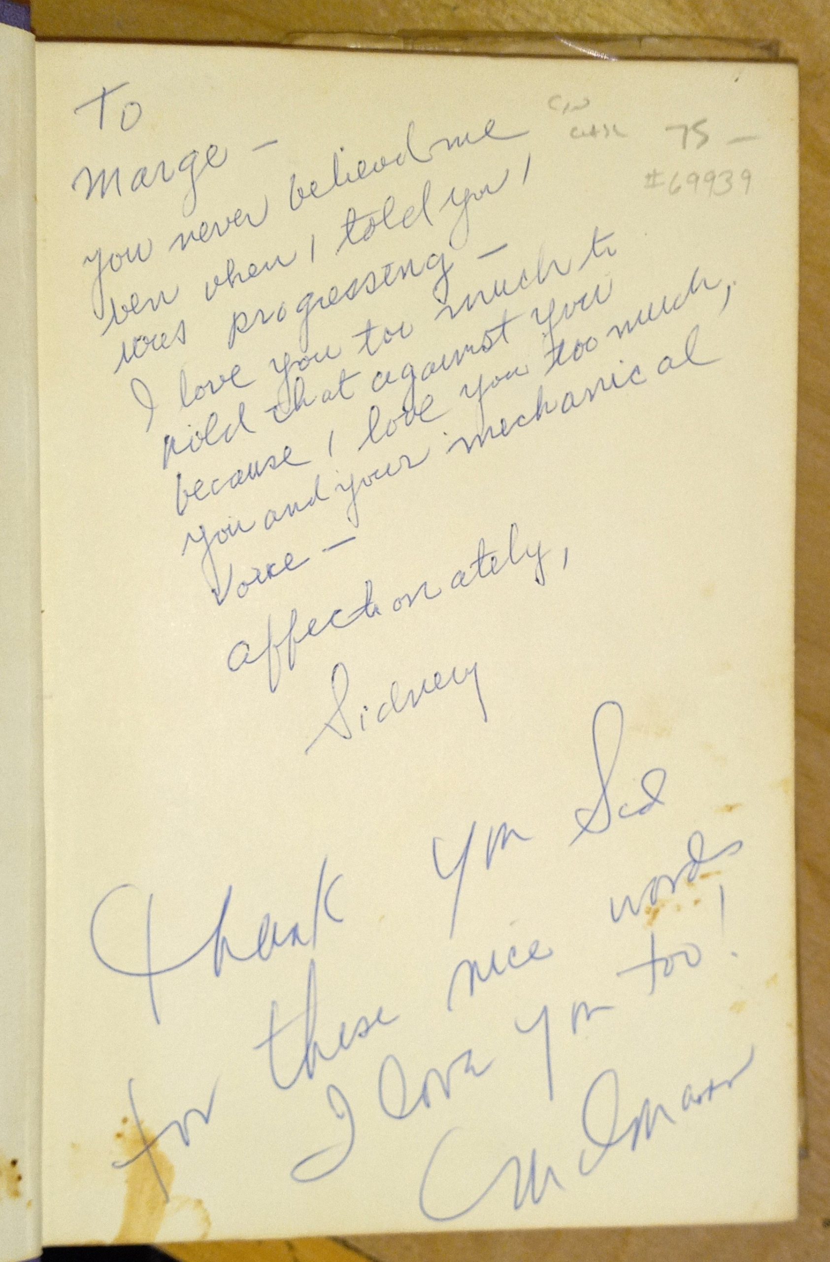Don't Get Me Wrong - I Love Hollywood page with inscriptions and Skolsky's signature