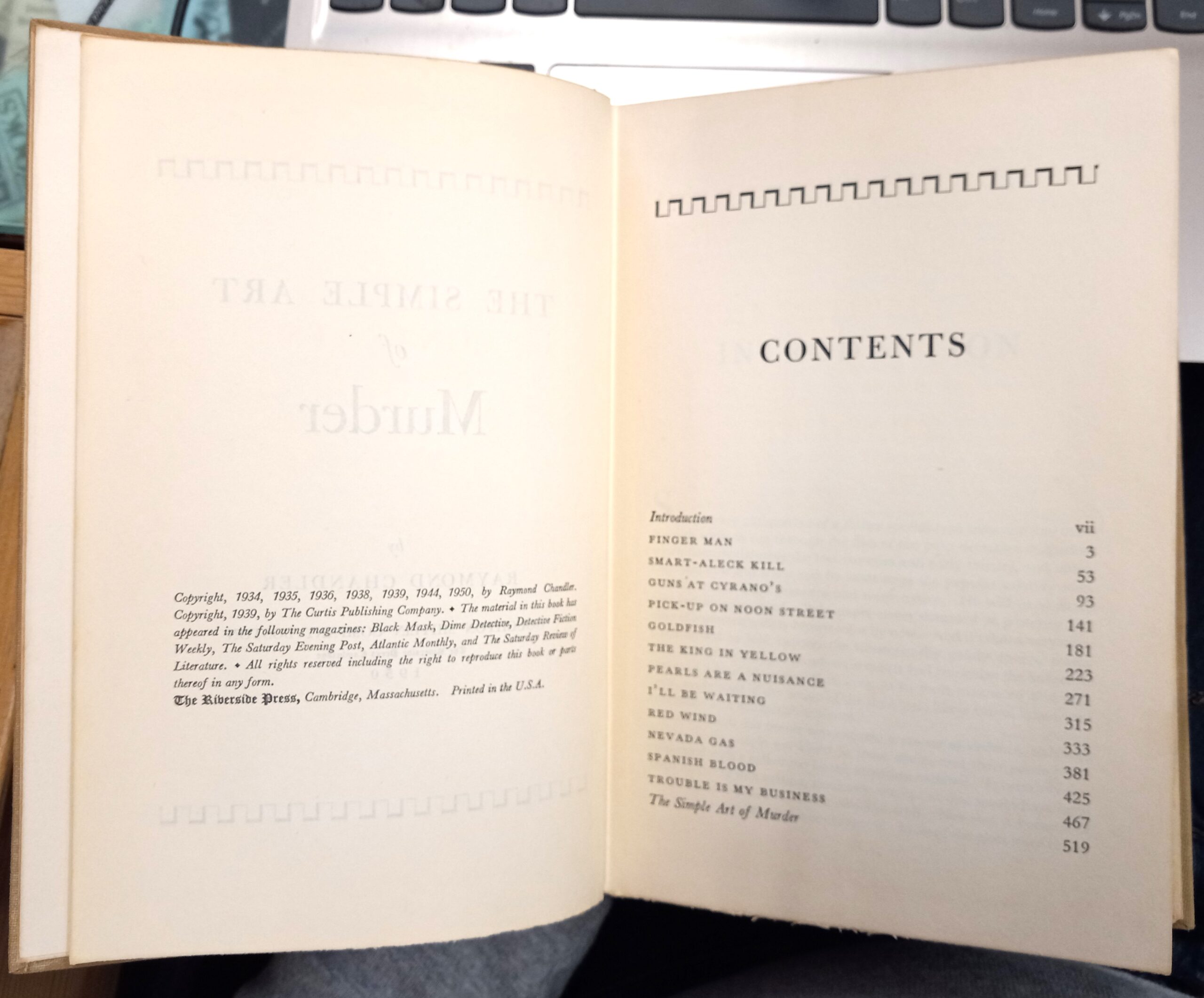 The Simple Art of Murder copyright and contents pages